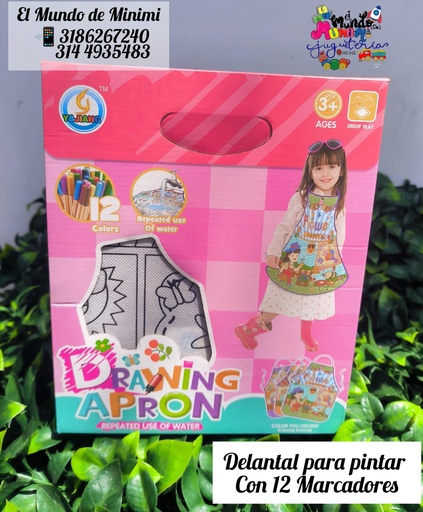 Delantal de dibujo y marcadores